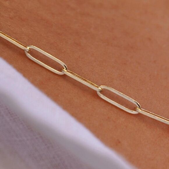 14K Solid Gold 3.0mm Square Paperclip Chain | Elegant Gold Necklace | 24-Inch - Picture 6 of 7